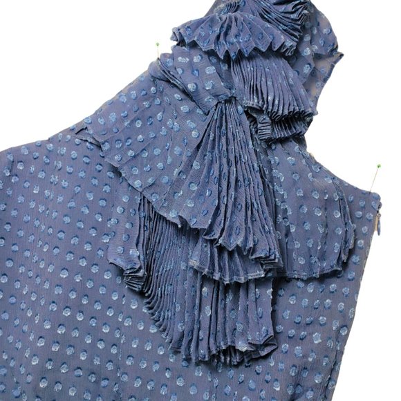 NWT Rebecca Taylor Silk Ruffle Blue One Shoulder Dress 4 - Picture 2 of 9